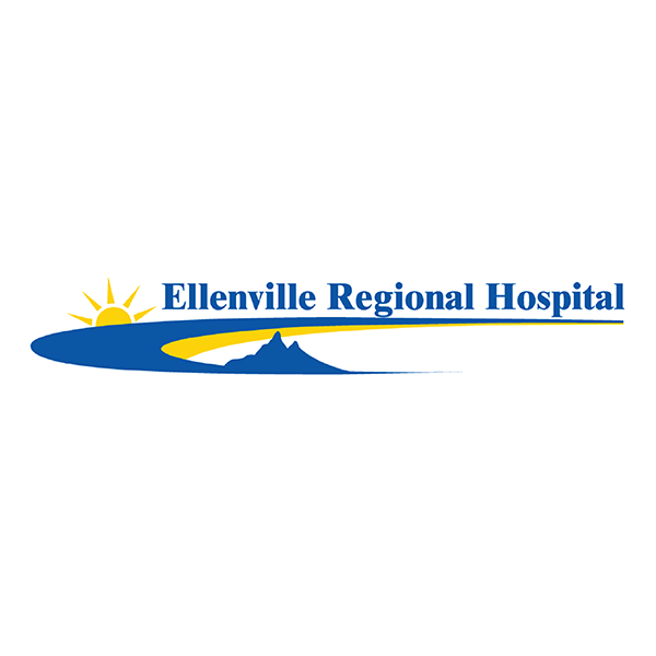 The original Ellenville Regional Hospital logo with the sun rising over the mountains
