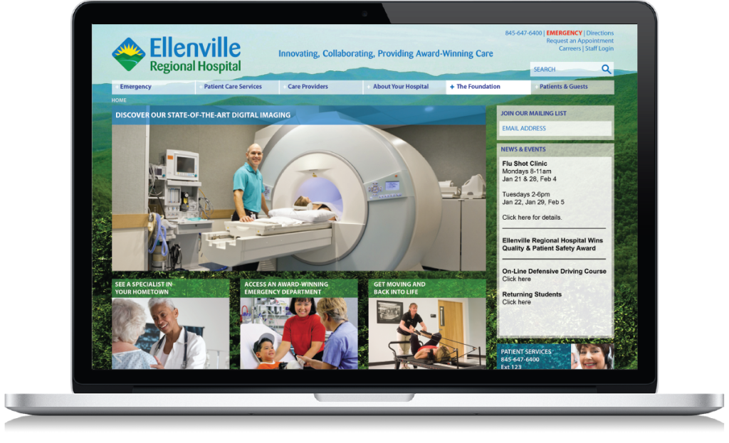 Ellenville Regional Hospital Website on a laptop