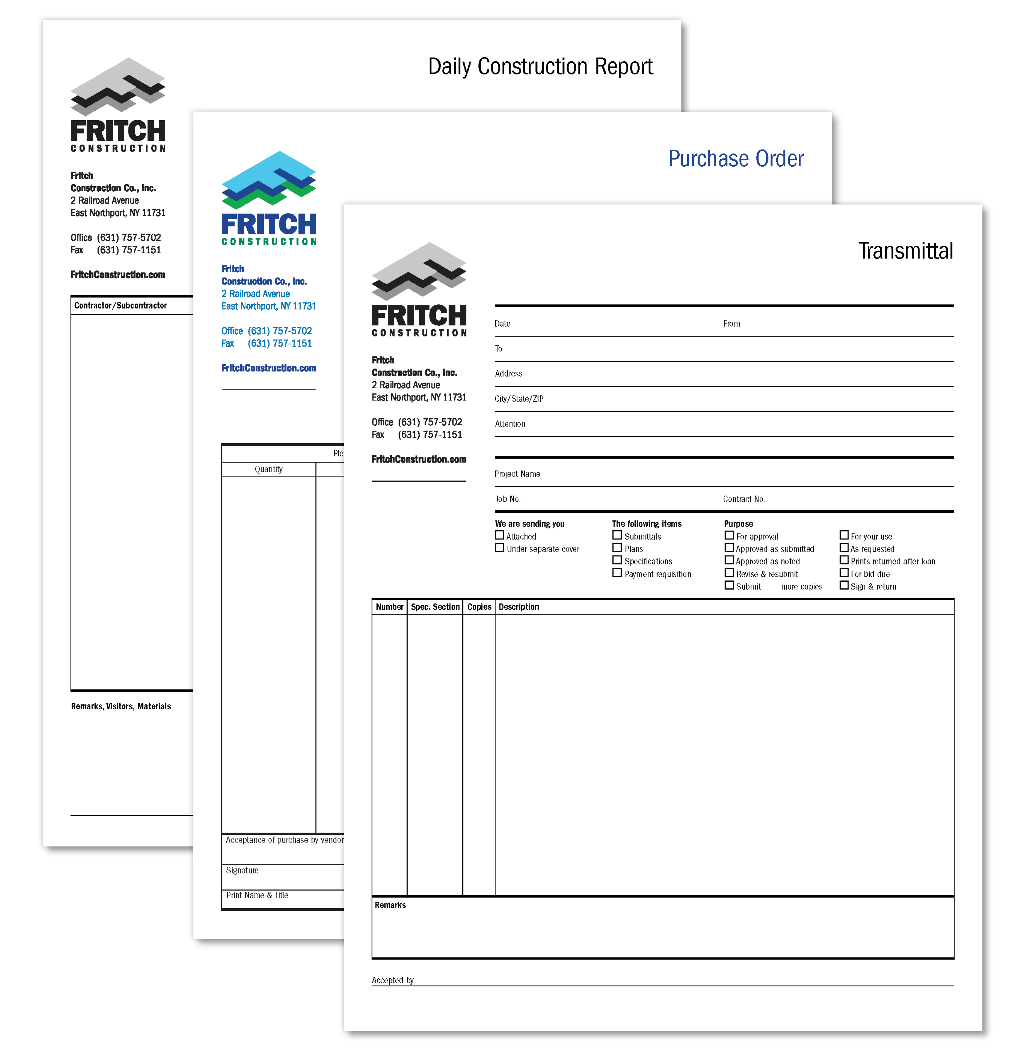 A set of forms designed for Fritch Construction